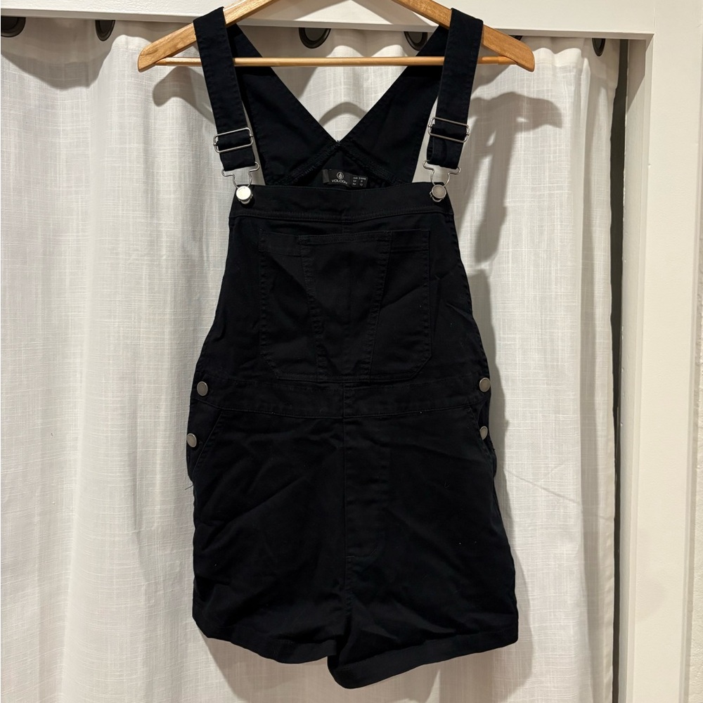 Volcom Black Denim Shorts Overalls